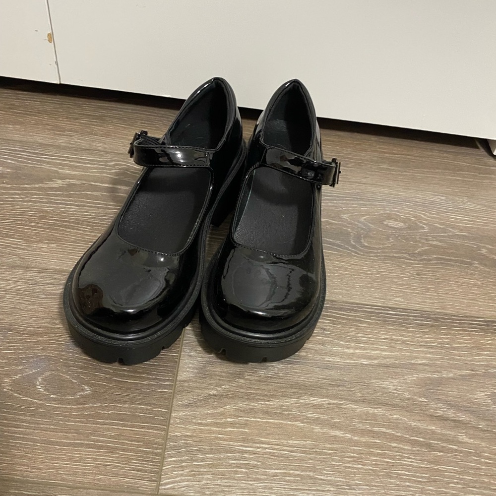 Patent Black Mary Jane Flats with Buckle Strap